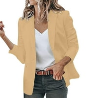 drpgunly блейзери за жени дами модни ежедневни плътни цветове с дълъг ръкав костюм стил малки якета за жените бизнес ежедневни дамски блейзър каки xl