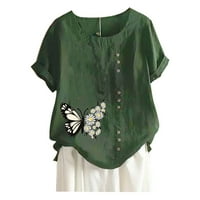 Simplmasygeni жени огласяват лятното разрешение Женски лято O-Neck с късо ръкав пеперуда отпечатани разхлабени риза върхове блуза блуза