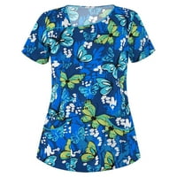 Женски върхове кръгло деколте работно облекло Блуза Графични щампи Женски ризи с къс ръкав лятно синьо s