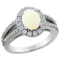 10k бяло злато естествен опал хало пръстен овал с диамантени акценти, размер 8