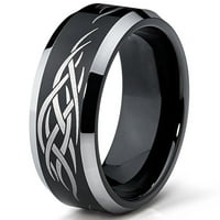 Черно мъжки волфрамов пръстен с лазерно оформен племенна дизайн размер 9.5