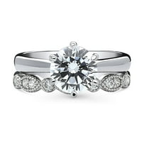 Сребърен сребърен пасианс сватбени годежни пръстени Карат кръг кубичен циркония CZ пръстен за жени, родий с размер 7.5
