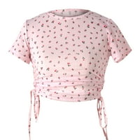 Wenseny флорална тениска за жени странична еластична реколта върхове розови s розови s
