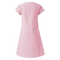 Стабилни Макси рокли за жени дамски летни насипни Плътен цвят къс ръкав в-врата а-линия рокля горещо розово, ШЛ