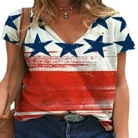 Luxplum жени тениска v тениска на шията us flag щампа летни върхове свободни тройници плаж пуловер style-e l