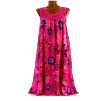 Дамски летни рокли за жени Дата ежедневни Без ръкави дълга Лъжичка врата Цветна слънчева рокля розова 3хл