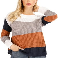 Жени пуловер райетат плетен пуловери с дълъг ръкав джъмперни върхове дами плетка пиловер шикозно вино червено l